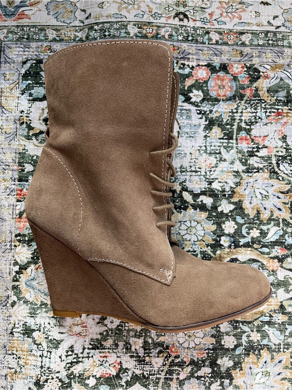 Zara Taupe Suede Wedge Ankle Boots - Women